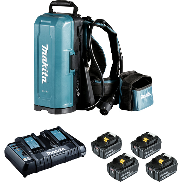 Support dorsal MAKITA avec 4 batteries 5Ah BL1850B + double chargeur 191C783