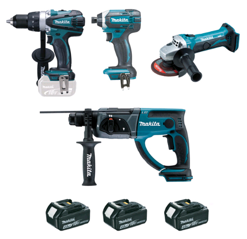 PACK 4 MACHINES MAKITA 18 V LI-ION 4 AH - DDF458 + DTD152 + DHR202 + DGA452 AVEC BATTERIE DLX4054MX1