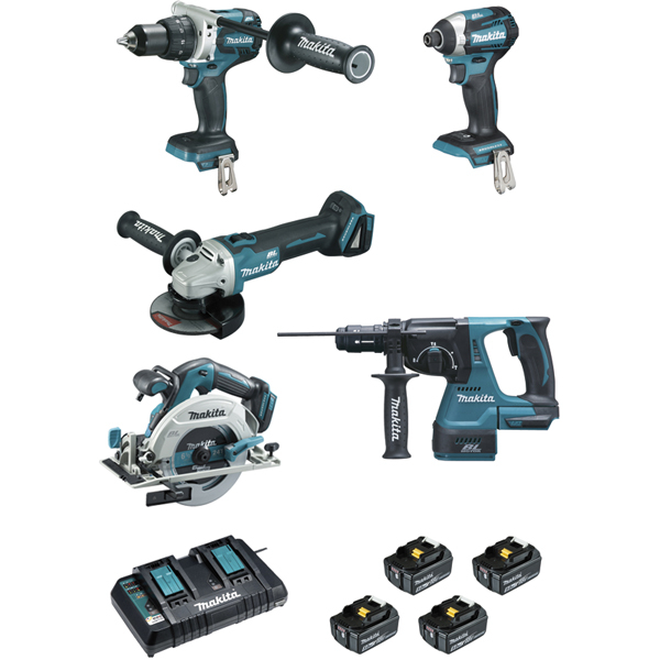Ensemble de 5 machines MAKITA 18 V Li-Ion 5 Ah + ACCESSOIRES - DLX5038PTJ