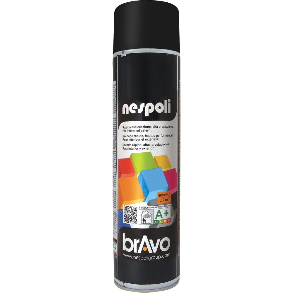Aérosol de peinture décorative couleur noir brillant 600 ml - NESPOLI - 180032