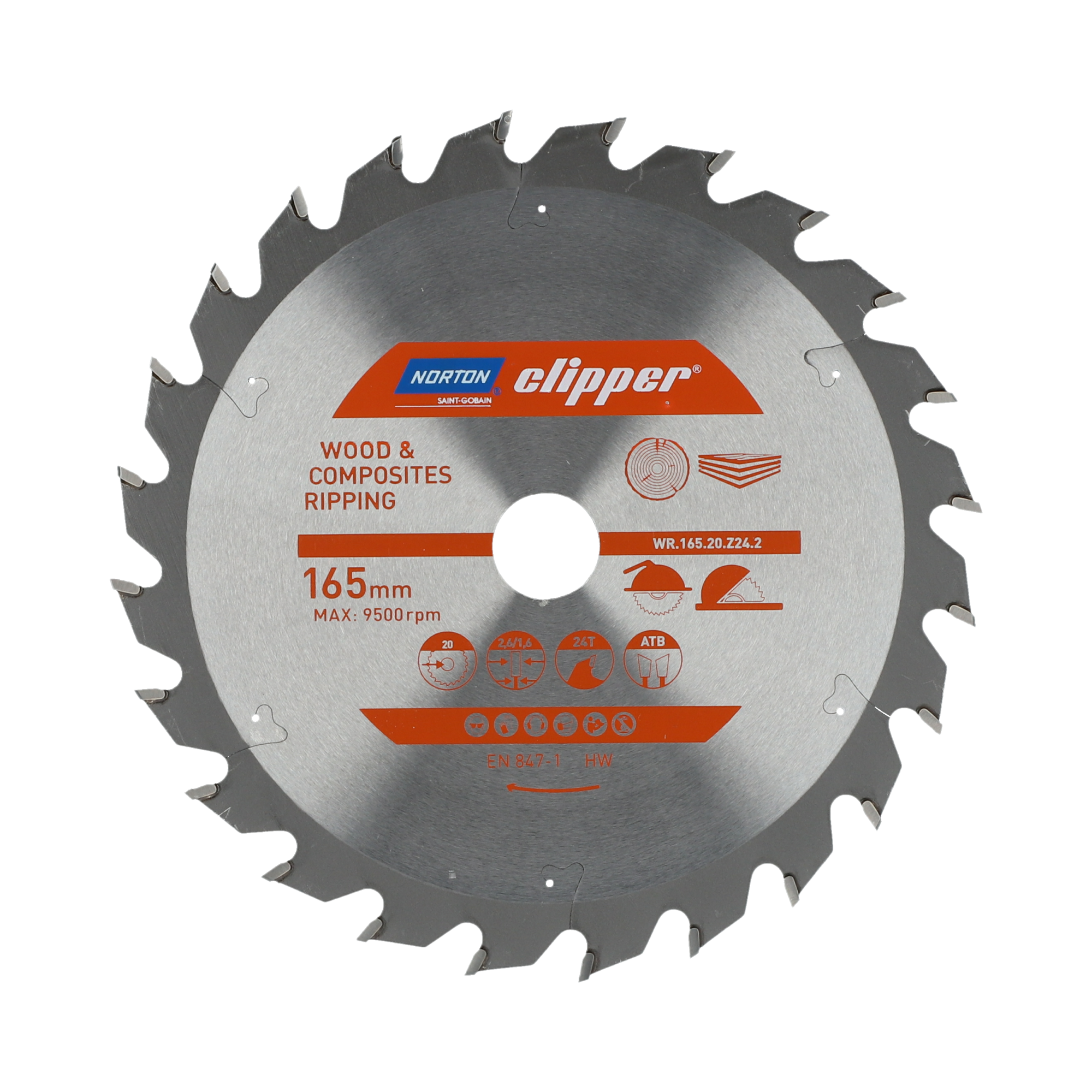 Lame carbure débit 165x2.6/1.6x20 z24 NORTON CLIPPER - 70184608046