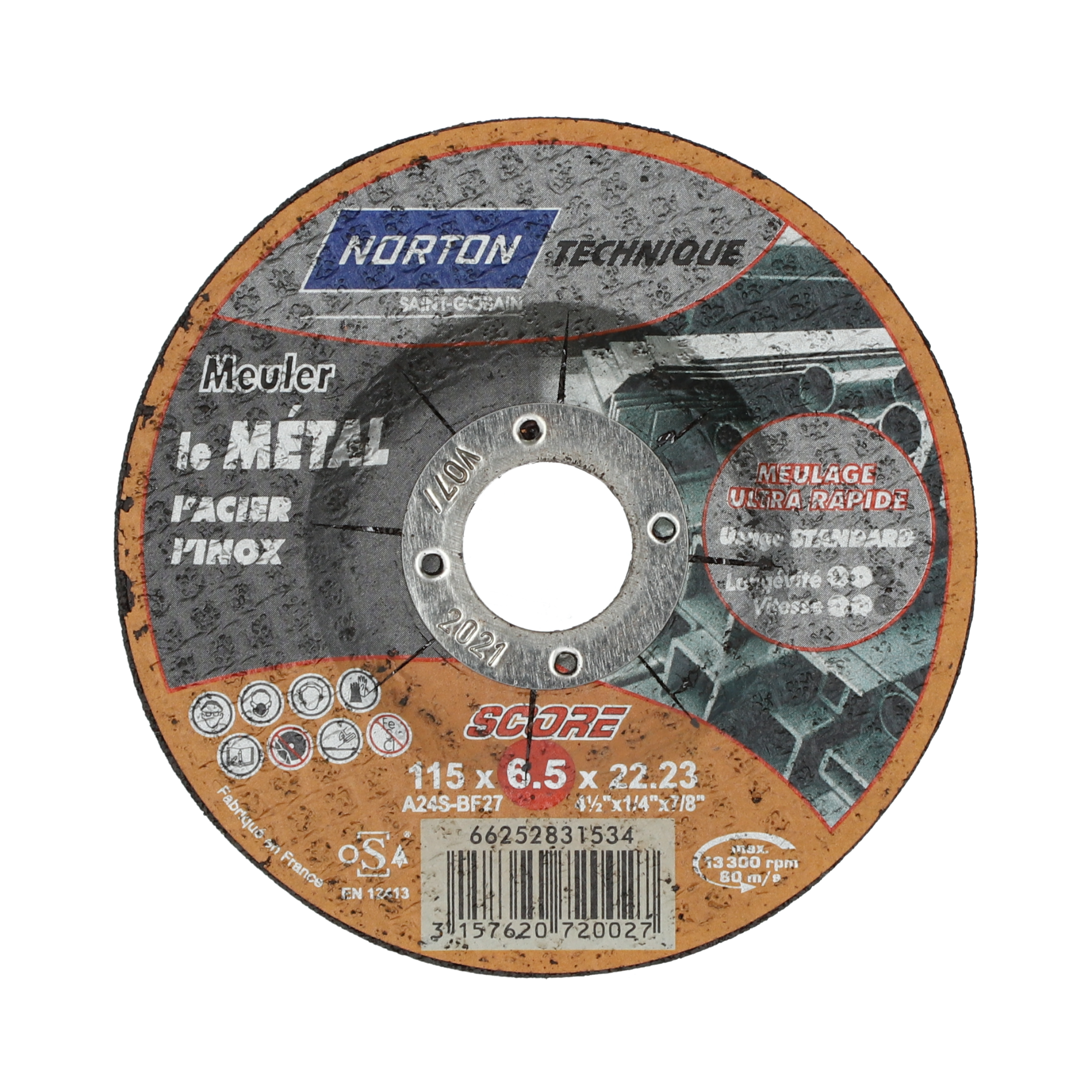 Meule d'ébarbage TECHNIQUE SCORE-METAL / INOX-115x6.5x22.23 NORTON - 66252831534