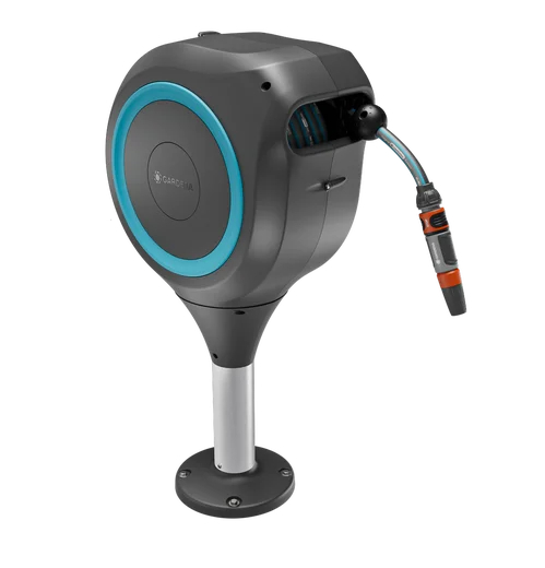 Dévidoir automatique pour terrasse RollUp M, tuyau de 20 m bleu turquoise - enroulement automatique - GARDENA - 18615-20