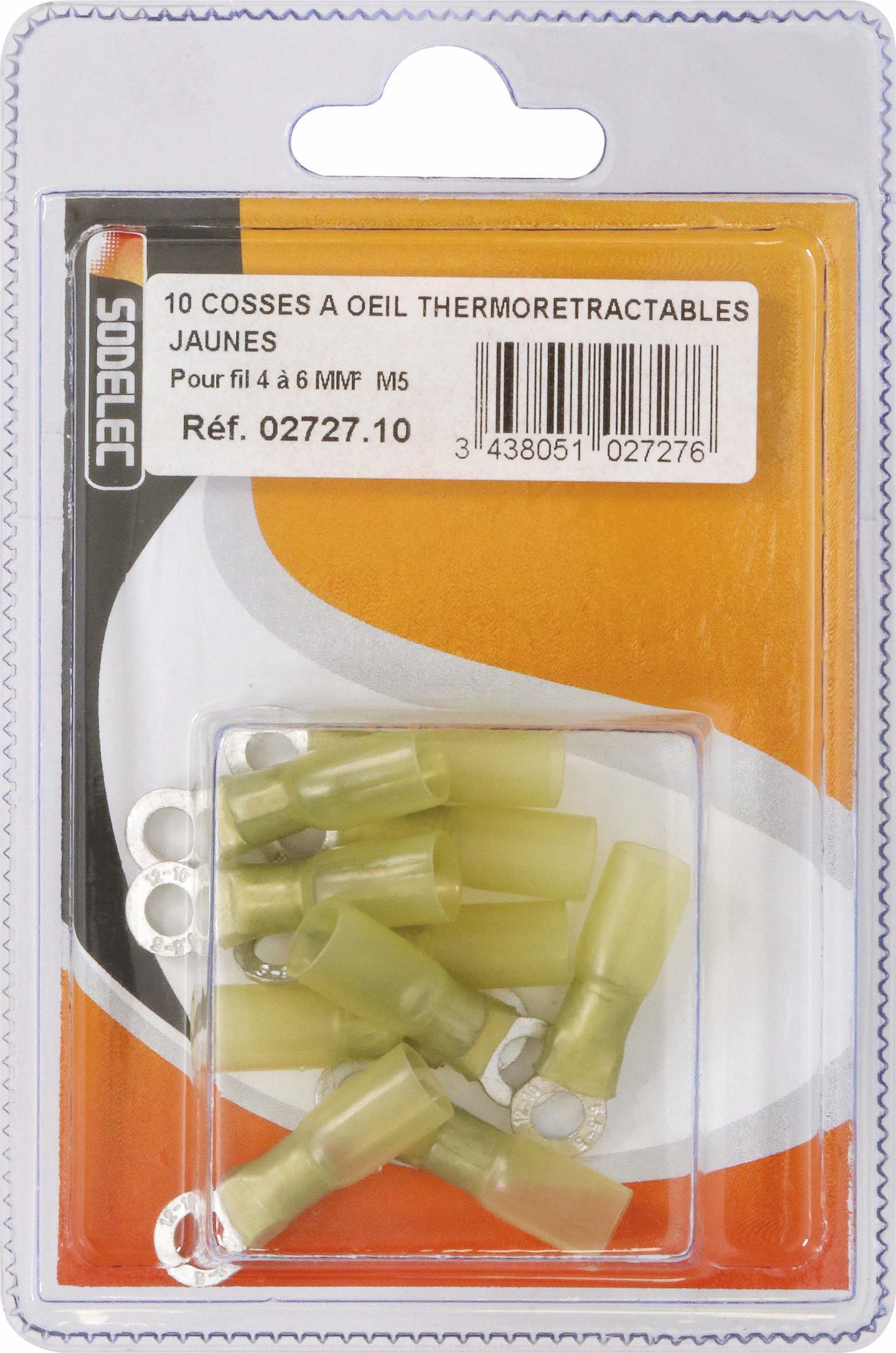 Sachet 10 cosses a oeil thermoretractable jaune pour fil 4 a 6mm² m5 - 272710