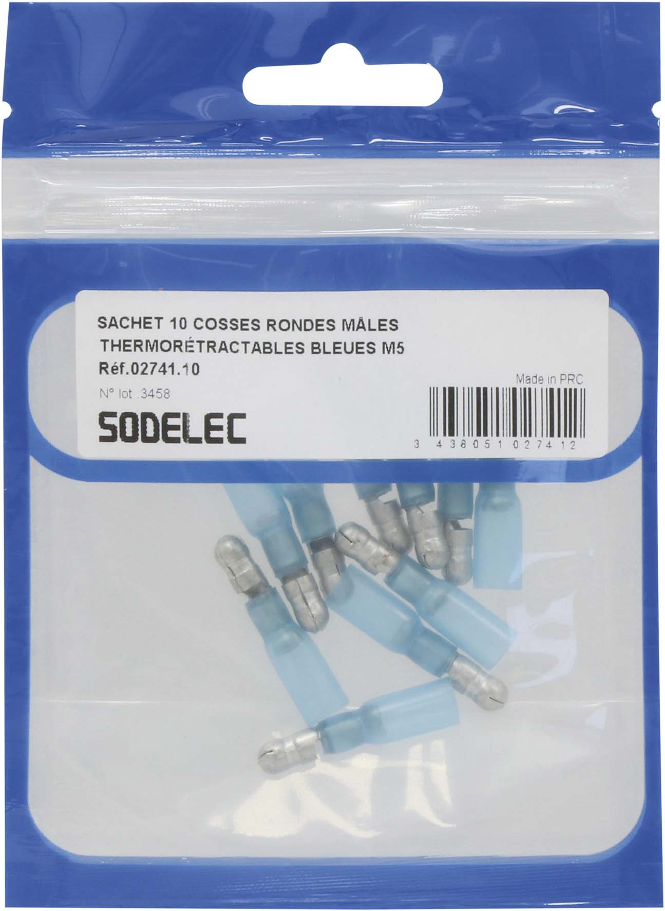 Sachet 10 cosses rondes males thermoretractables bleues m5 - 274110