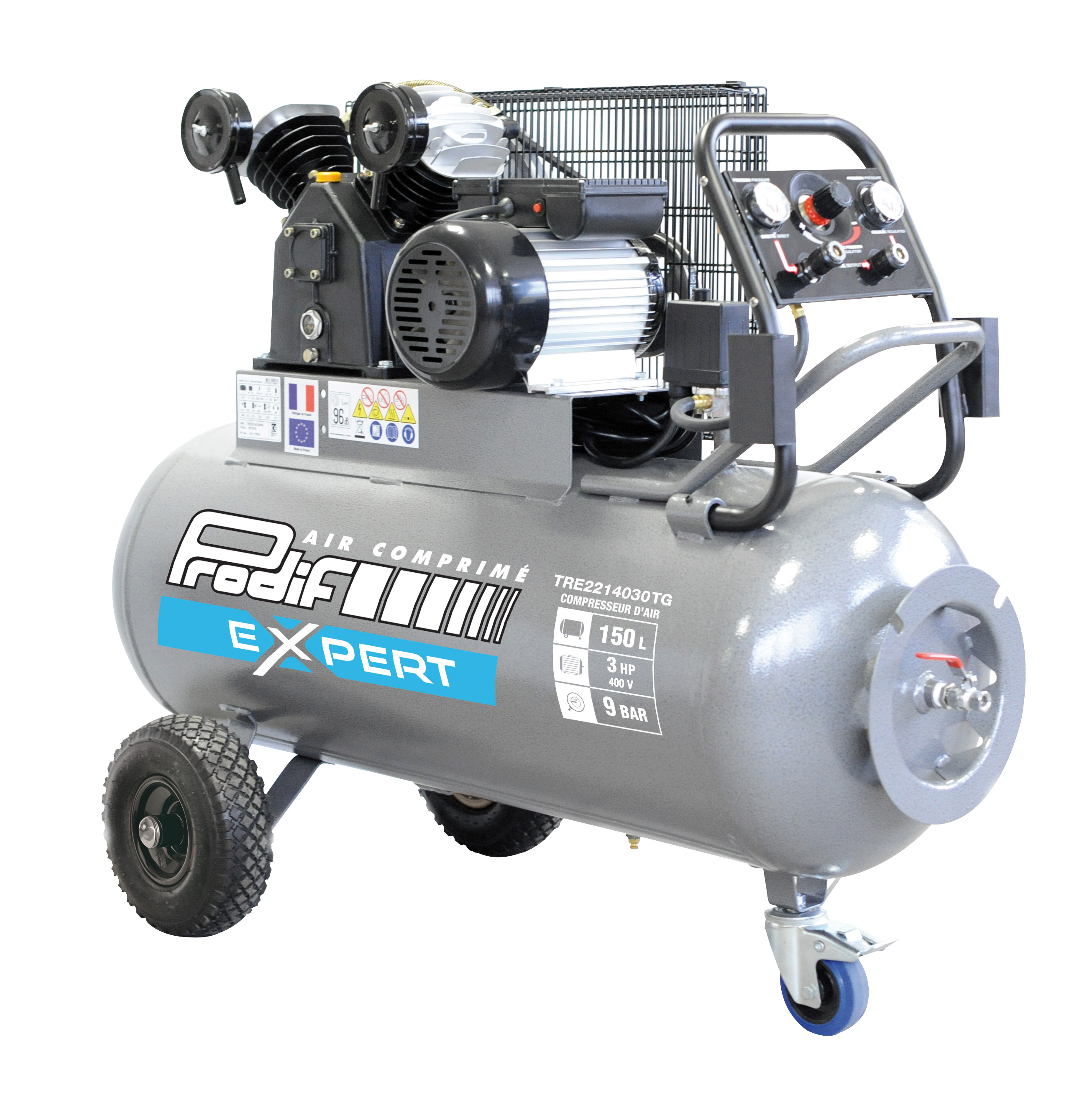 Compresseur d'air PRODIF courroie 150 litres 3 CV 9 bar - TRE2214030TG 