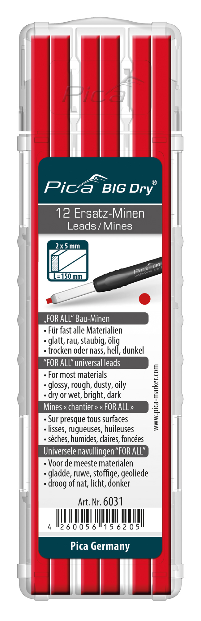 Etui de 12 mines pica big dry rouge PICA - 6031