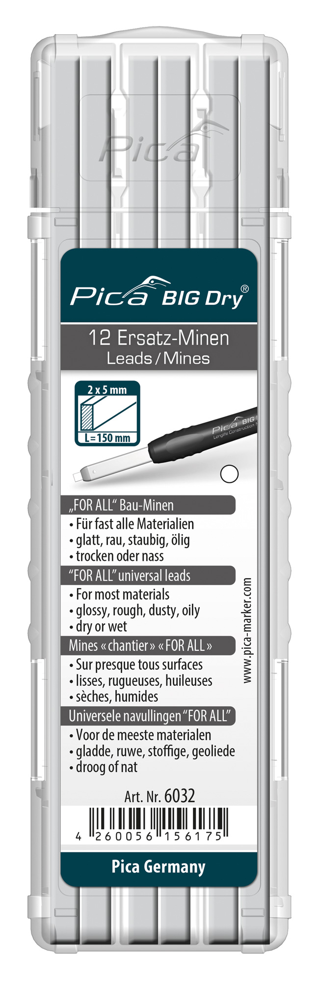Etui de 12 mines pica big dry blanche PICA - 6032