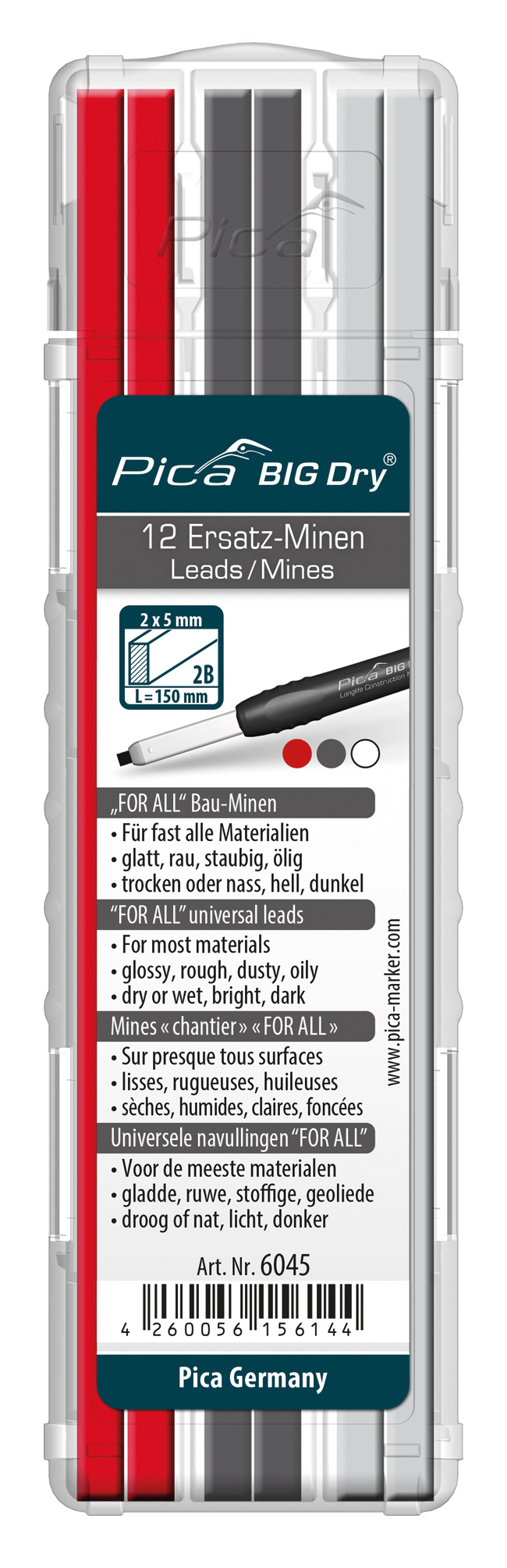 Etui de 12 mines assorties picabig dry mines rouges/graphites/blanches PICA - 6045