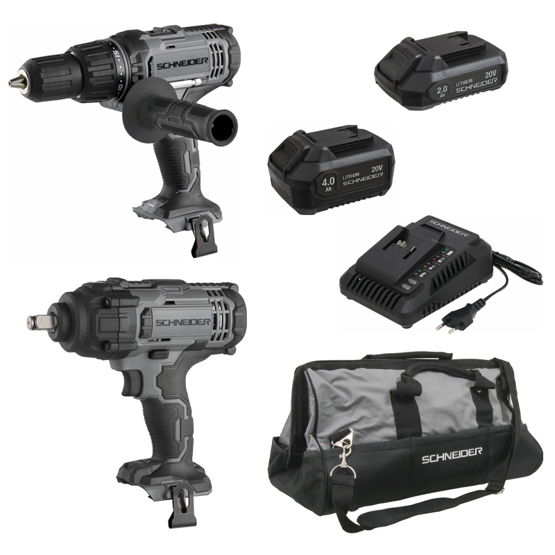 PACK PERCEUSE PERCU 50+CLE A CHOC+GRAND SAC+CHARGEUR+BATTERIE 4AH ET 2AH - SCHNEIDER ELECTRO - 50924