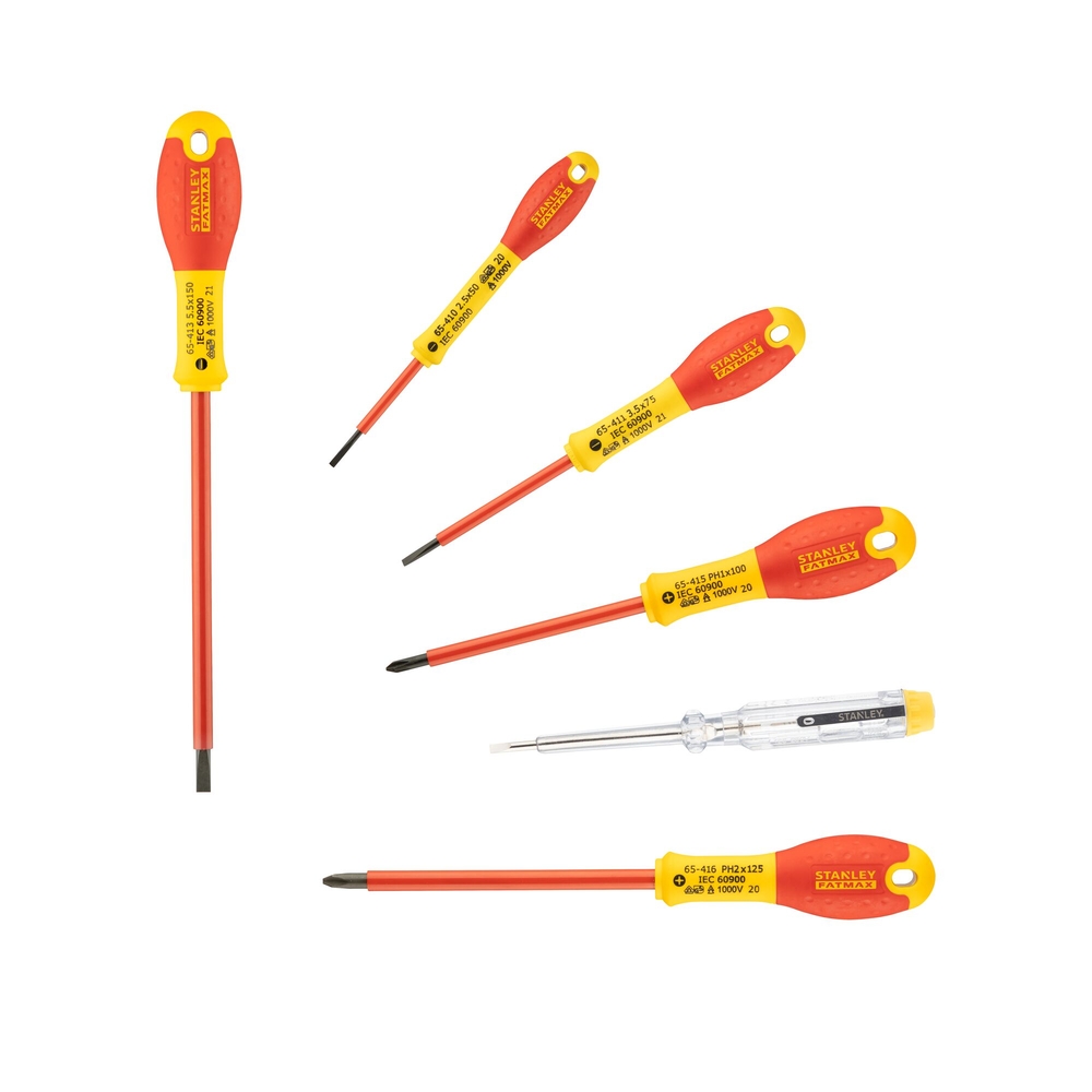 Tournevis isolés 1000 V d'électricien + Phillips + testeur - 6 pièces - Fatmax - 0-65-441 - STANLEY FATMAX