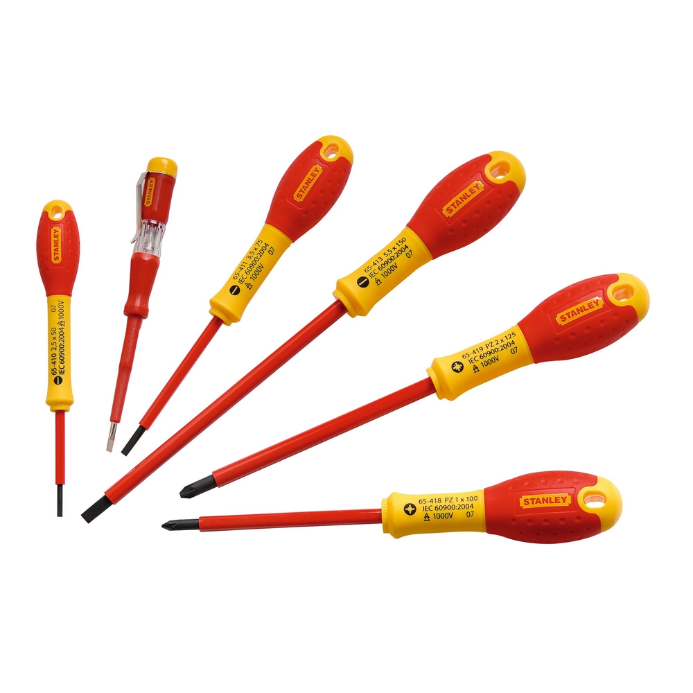 Tournevis isolés 1000 V d'électricien + Pozidriv + testeur - 6 pièces - Fatmax - 0-65-443 - STANLEY FATMAX