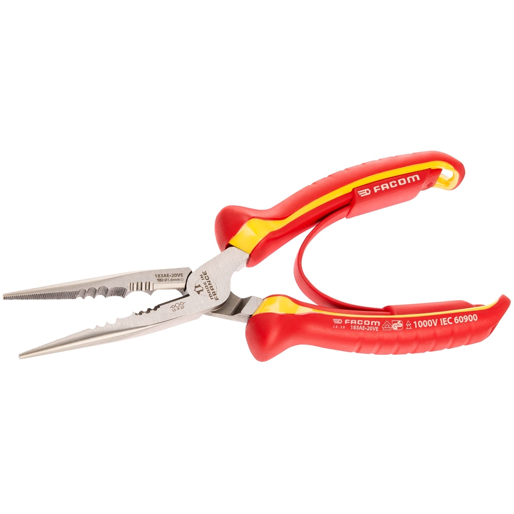 Pince à becs ronde à denuder isolée 1000V 200mm - FACOM - 183AE.20VE
