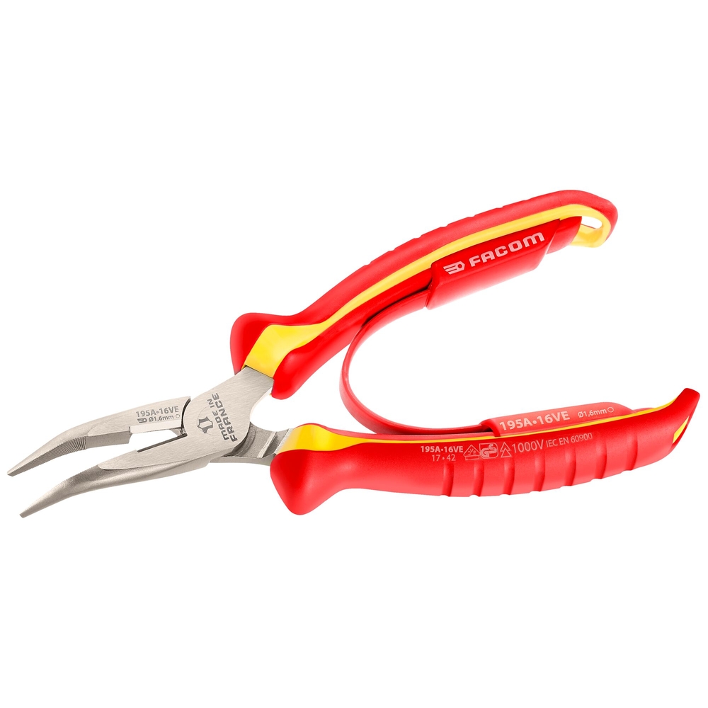 Pince à becs demi-ronds courts isolée 1000 volts 160 mm - FACOM - 193A.16VE