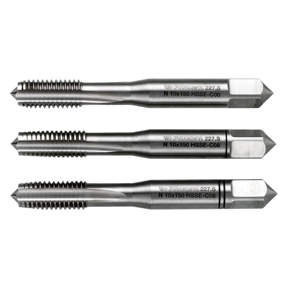Jeu de 3 tarauds en cobalt haute performance M10 x 1,5 mm ébaucheur inter et fin - FACOM - 227.S10X150T3