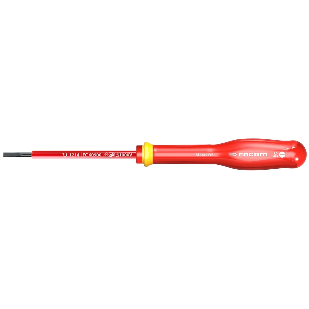 Tournevis PROTWIST isolés 1000V pour vis à fente 2,5x75 mm - Par 5 - FACOM - AT2.5X75VE