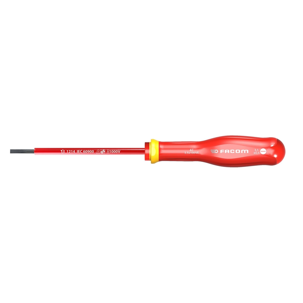 Tournevis PROTWIST isolés 1000V pour vis à fente 3,5x100 mm - Par 5 - FACOM - AT3.5X100VE