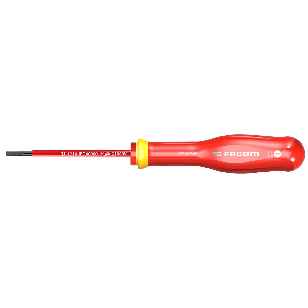 Tournevis PROTWIST isolés 1000V pour vis à fente 3,5x75 mm - Par 5 - FACOM - AT3.5X75VE