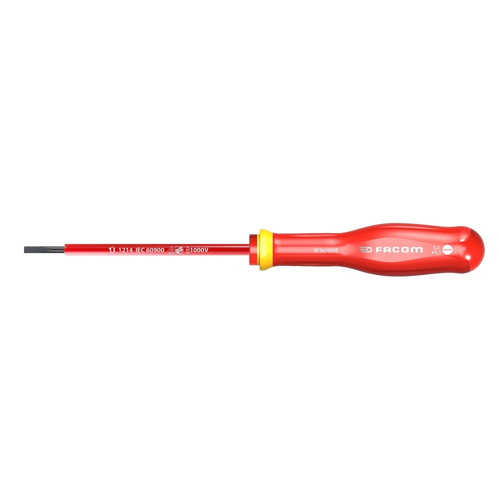 Tournevis PROTWIST isolés 1000V pour vis à fente 3x100 mm - Par 5 - FACOM - AT3X100VE