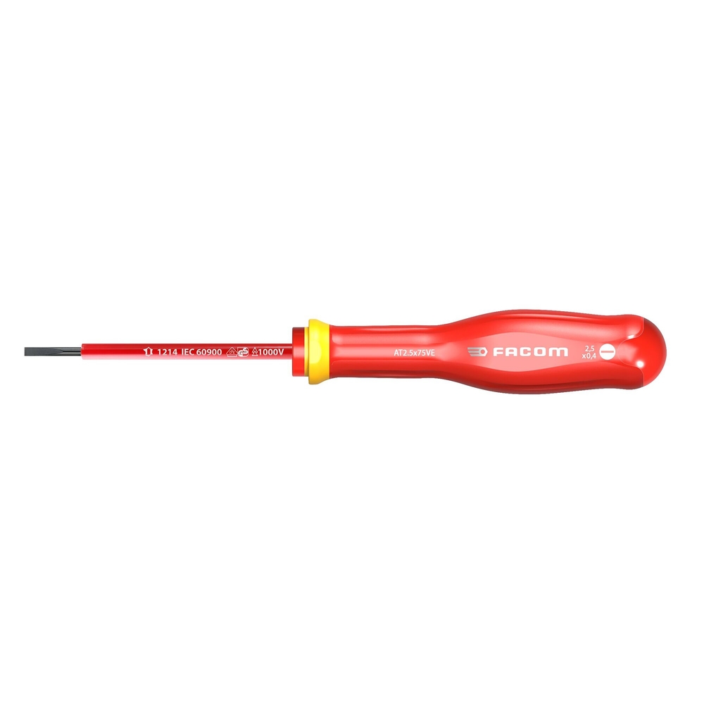 Tournevis PROTWIST isolés 1000V pour vis à fente 3x75 mm - Par 5 - FACOM - AT3X75VE