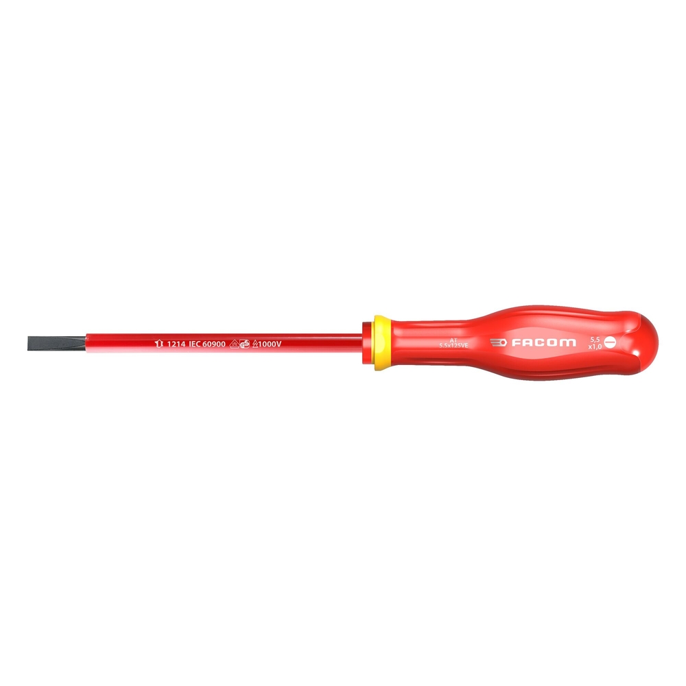 Tournevis PROTWIST isolé 1000 V pour vis à fente 8 x 200 mm - Par 5 - FACOM - AT8X200VE