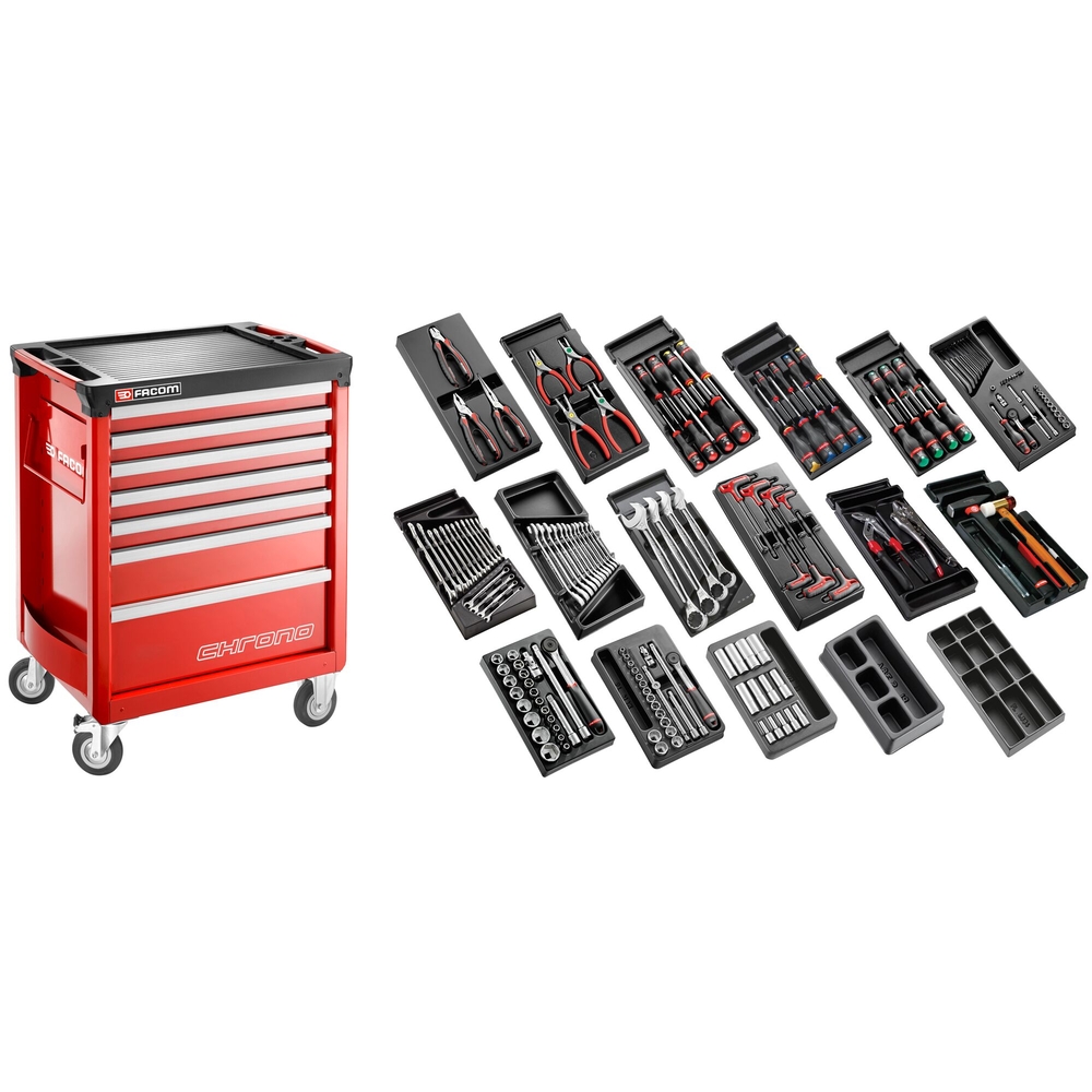 Sélection tous métiers 166 outils - servante 7 tiroirs - FACOM - CM.166