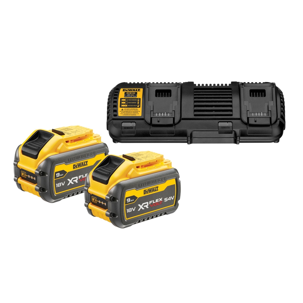 Pack 2 batteries XR FLEXVOLT 18 V/54 V 9 Ah/3 Ah Li-Ion + chargeur double - DCB132X2-QW - DEWALT
