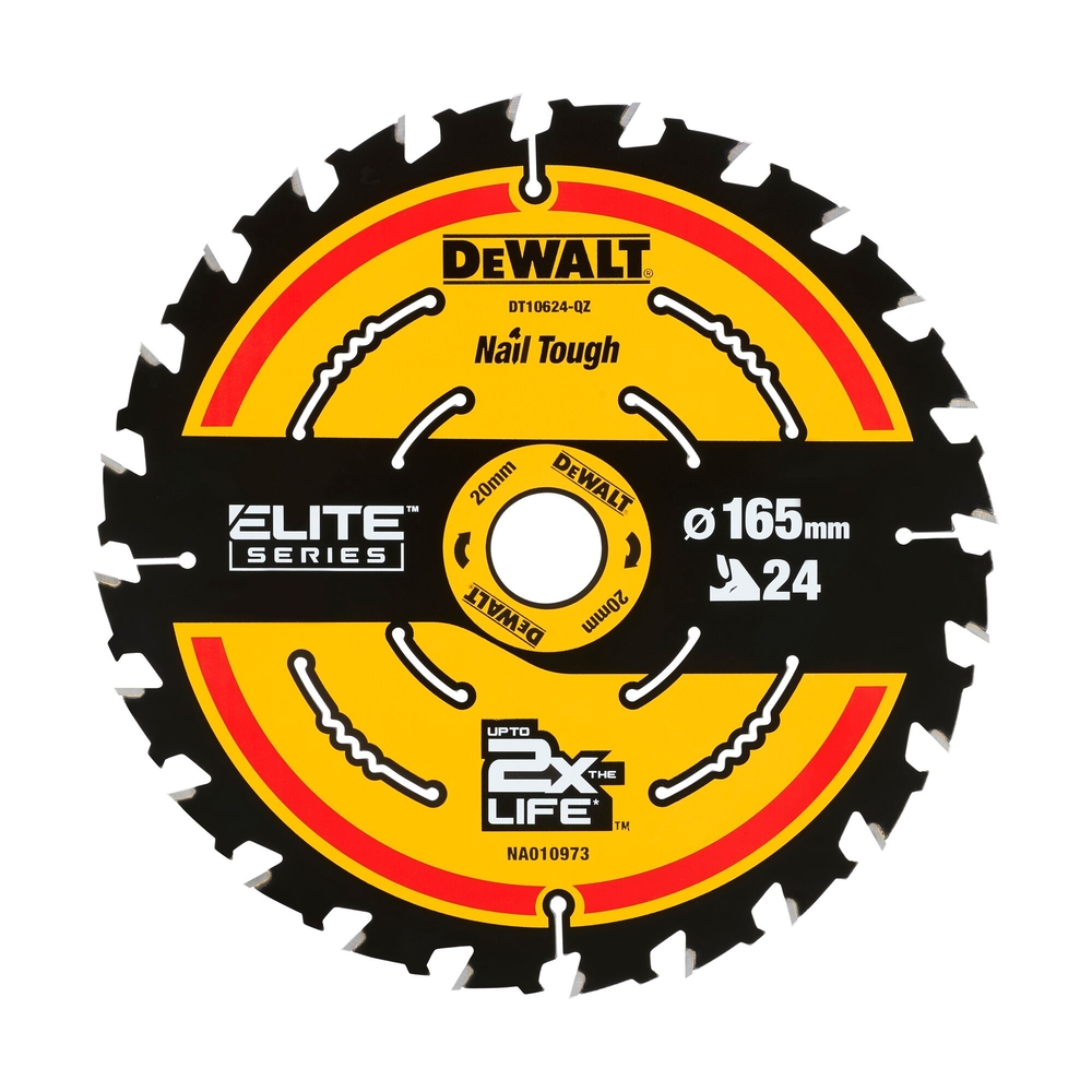 Lame de scie circulaire 165x20 mm, 24 dents, ATB/tronçonnage, angle d'attaque 20 - DT10624-QZ - DEWALT
