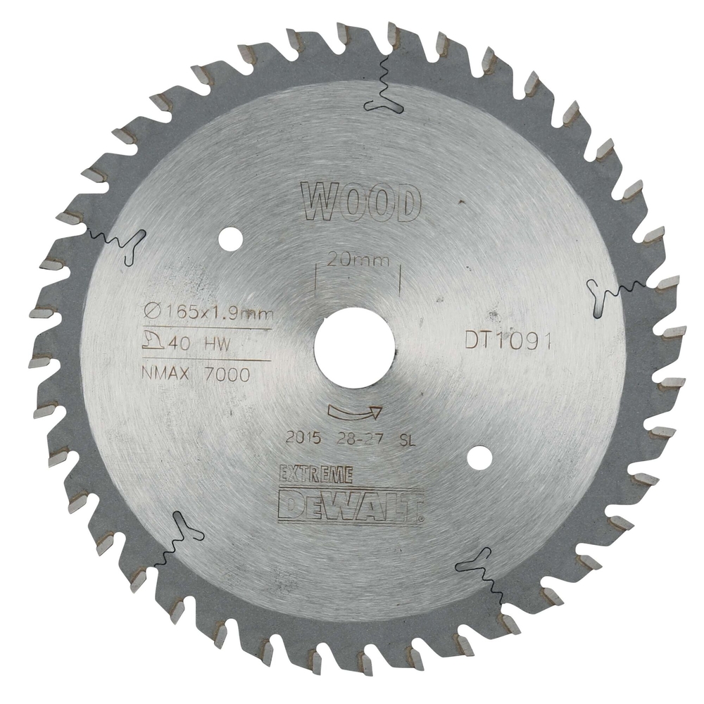 Lame pour scie circulaire plongeante carbure Extreme Workshop 165x20mm 40 dents - DT1091-QZ - DEWALT