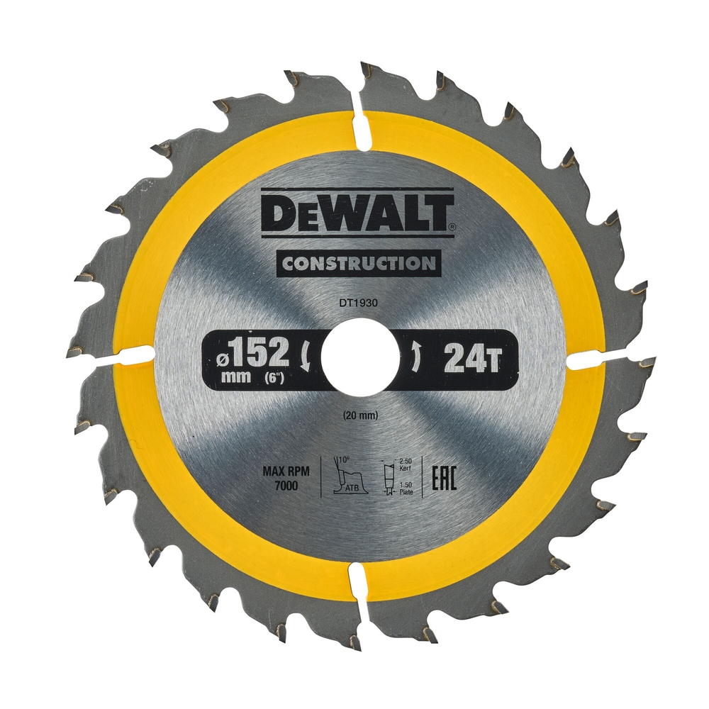 Lame de scie circulaire 152x20 mm 24 dents ATB/tronçonnage angle d'attaque 10 - DT1930-QZ - DEWALT