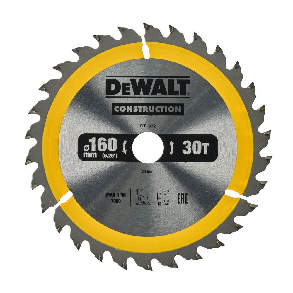 Lame de scie circulaire 160x20 mm 30 dents ATB/tronçonnage angle d'attaque 20 - DT1932-QZ - DEWALT