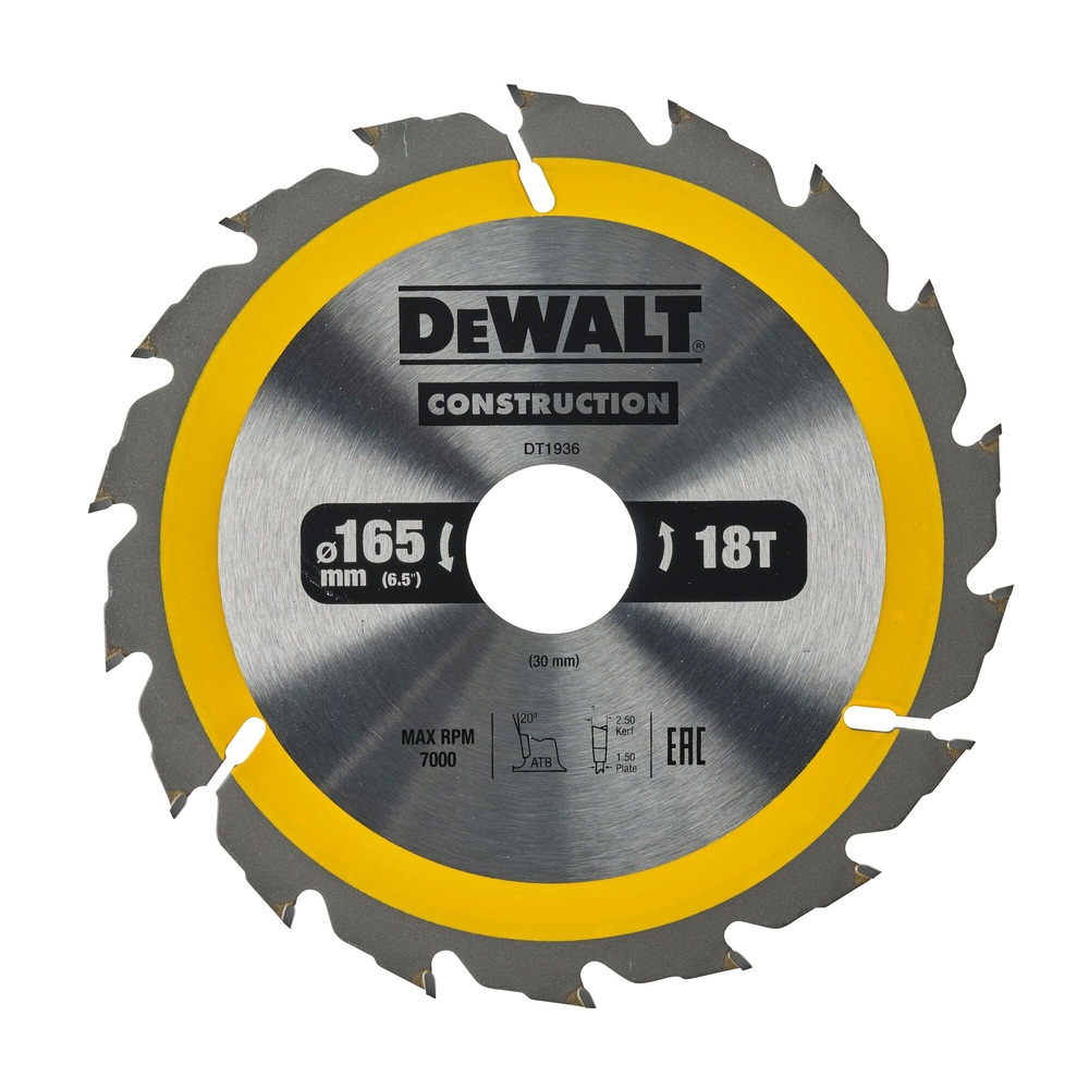 Lame de scie circulaire 165x30 mm 18 dents ATB/délignage angle d'attaque 20 - DT1936-QZ - DEWALT