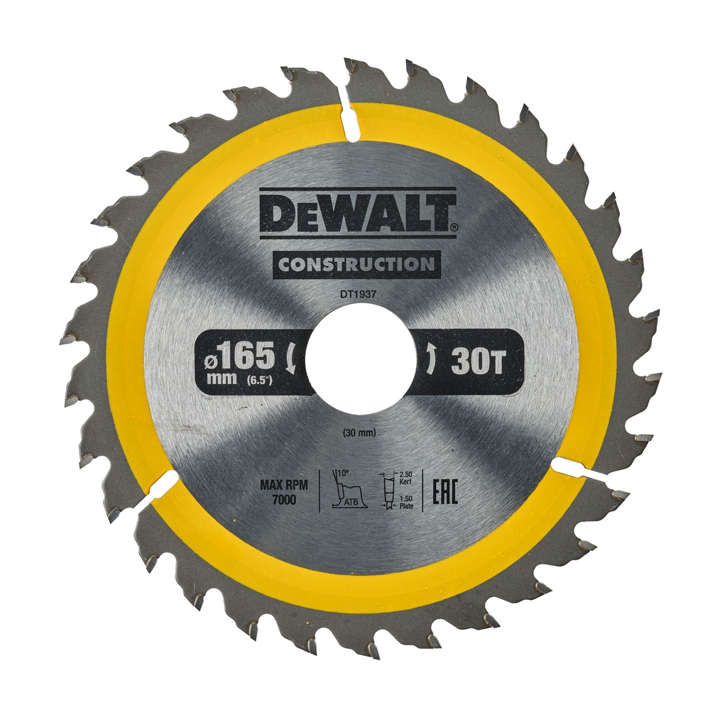 Lame de scie circulaire 165x30 mm 30 dents ATB/tronçonnage angle d'attaque 10 - DT1937-QZ - DEWALT