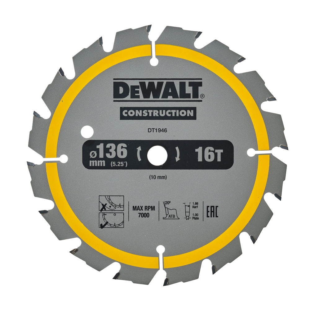 Lame de scie circulaire 136x10 mm 16 dents ATB/délignage angle d'attaque 20 - DT1946-QZ - DEWALT
