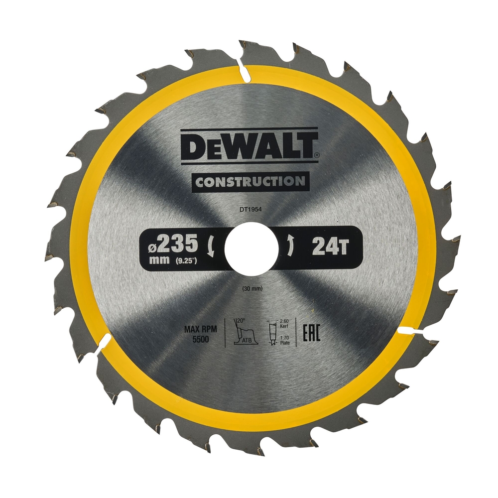 Lame de scie circulaire 235x30 mm, 24 dents, ATB/délignage, angle d'attaque 20 - DT1954-QZ - DEWALT