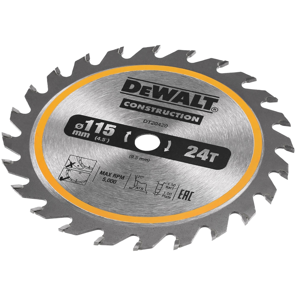 Lame de scie circulaire sans fil carbure construction, 115 x 9,5 mm, 24 dents - DT20420-QZ - DEWALT