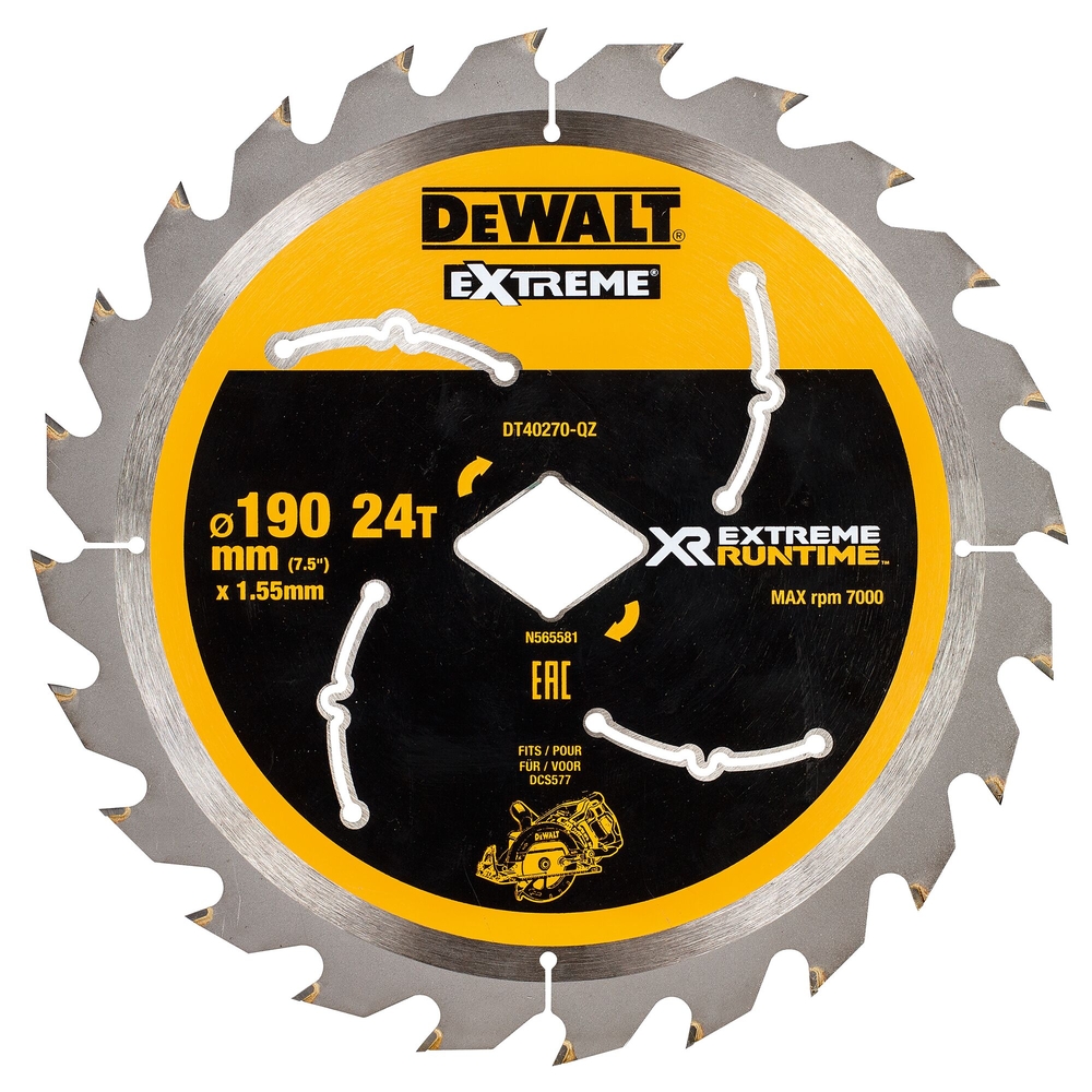 Lame de scie circulaire portative carbure XR Runtime 190 mm, 24 dents - DT40270-QZ - DEWALT