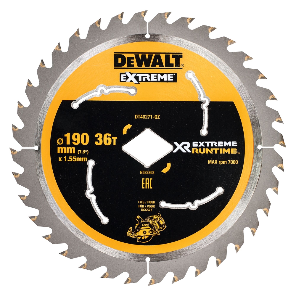 Lame de scie circulaire portative carbure XR Runtime 190 mm, 36 dents - DT40271-QZ - DEWALT