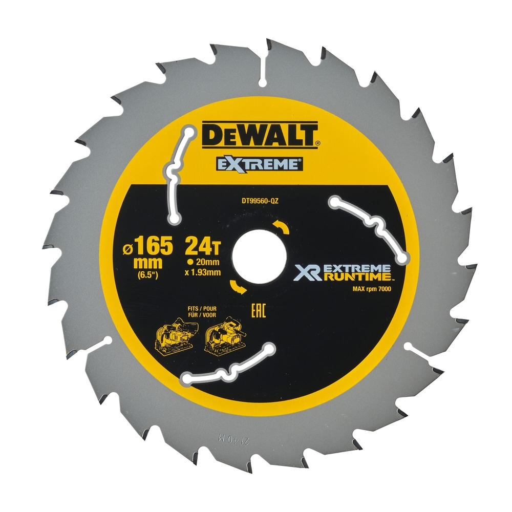 Lame de scie circulaire plongeante carbure XR Runtime, 165 x 20 mm 24 dents - DT99560-QZ - DEWALT