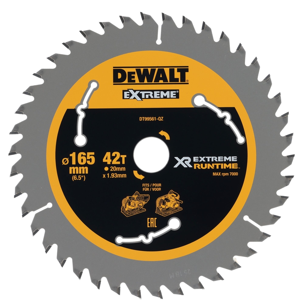 Lame de scie circulaire plongeante carbure XR Runtime, 165 x 20 mm 42 dents - DT99561-QZ - DEWALT