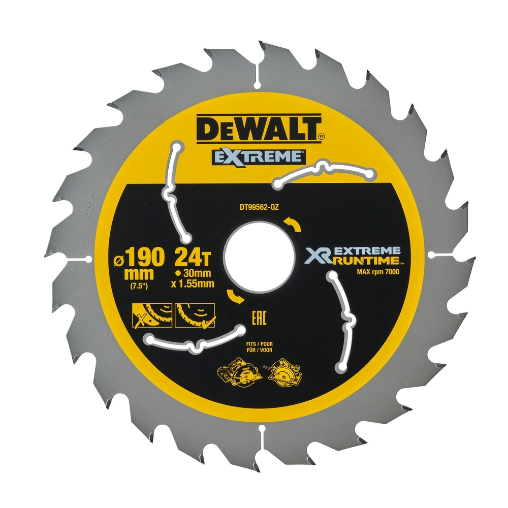 Lame de scie circulaire 190x30 mm, 24 dents, ATB/tronçonnage, angle d'attaque 25 - DT99562-QZ - DEWALT