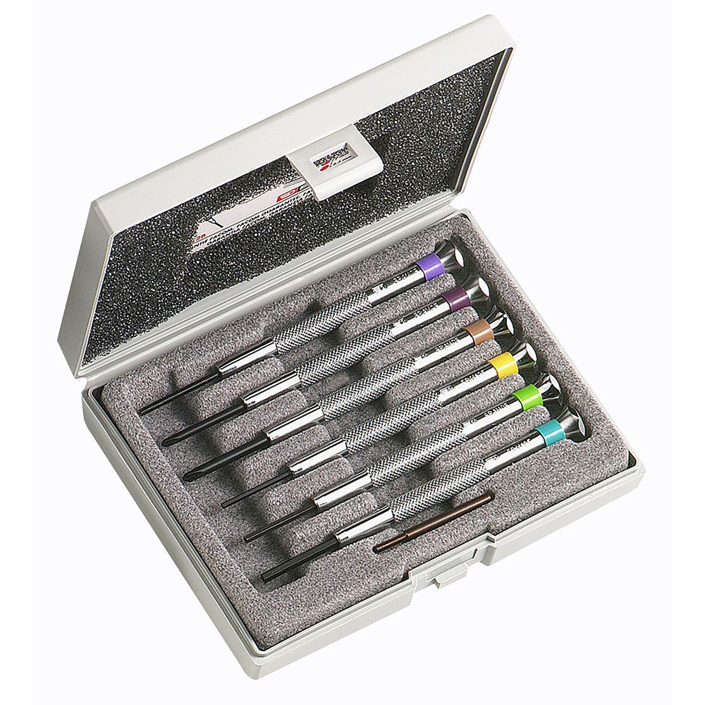 Jeu de 6 tournevis horloger pour vis Phillips 6 pans - Par 5 - FACOM - HB.2B
