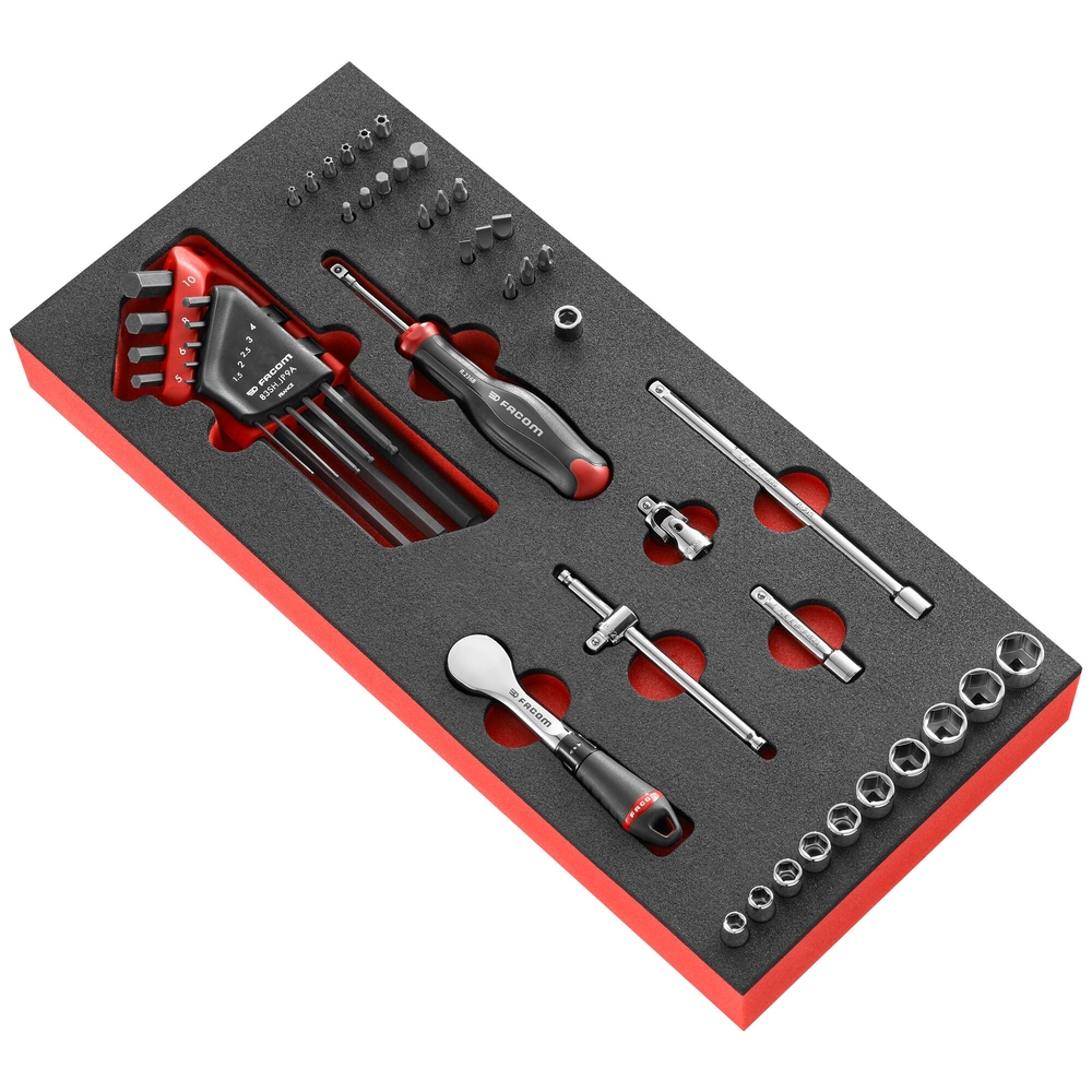 Jeu de douilles 6 pans métriques module mousse 46 pièces 1/4