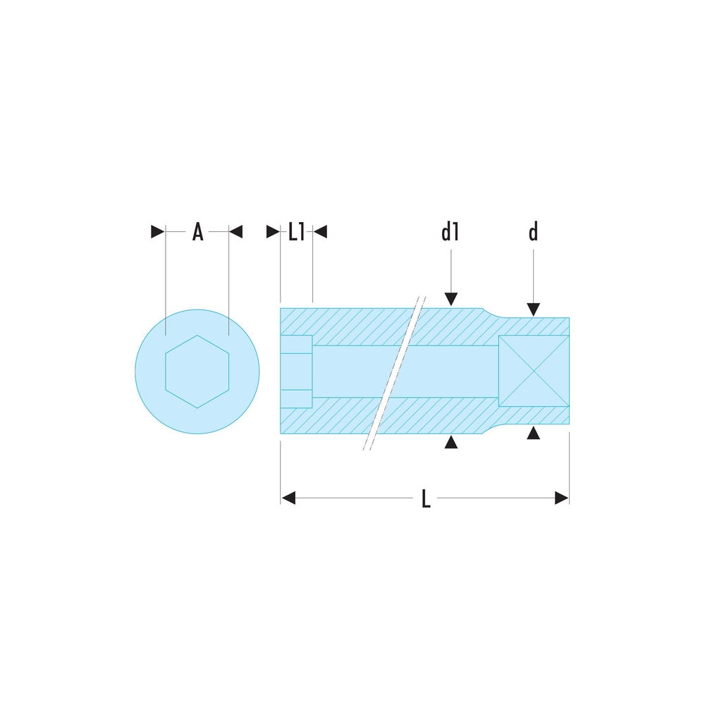 Douille longue, 12 pans en pouces 1/4