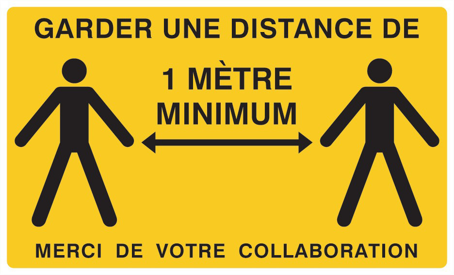 Signalétique COVID-19 ADHESIF Garder une distance de 1 metre minimum 330x200mm(jaune) TALIAPLAST - 721902