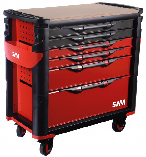 Servante 41 - xl - 6 tiroirs - rouge - plateau bois SAM OUTILLAGE - 416BXL