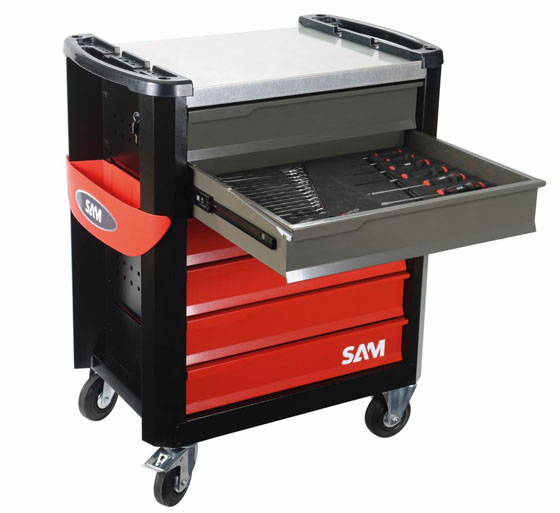COMPOSITION DE 300 OUTILS SAM OUTILLAGE AVEC SERVANTE ECONOMIQUE 6 TIROIRS SERVI-630N EN MODULES MOUSSE - CPP300PM