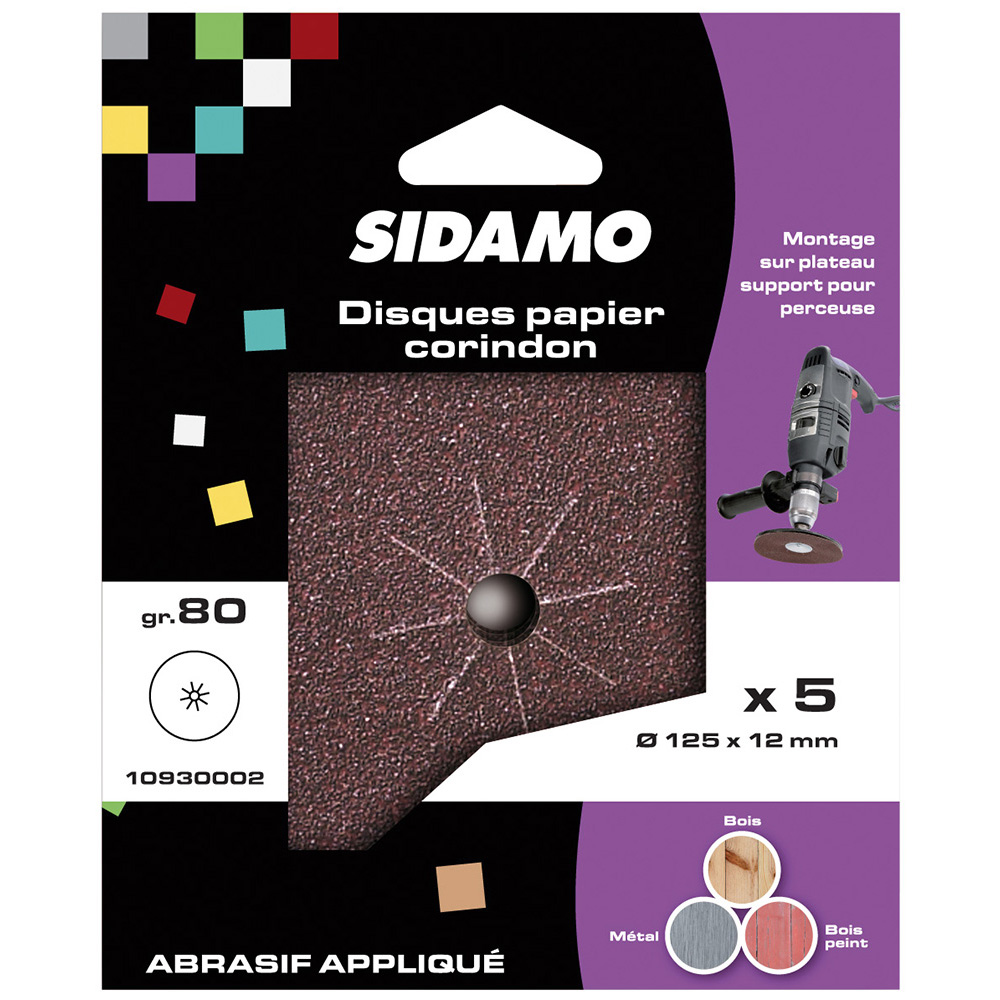 BLISTER DE 5 DISQUES PAPIER DIAM.125 AL.12 GR 80 SIDAMO - 10930002