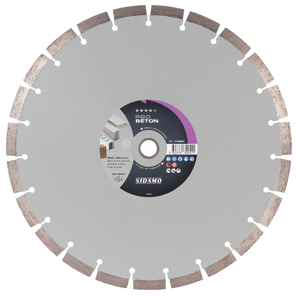 DISQUE DIAMANT PRO BETON D. 350 x 25,4 x h 12 SIDAMO - 11130051