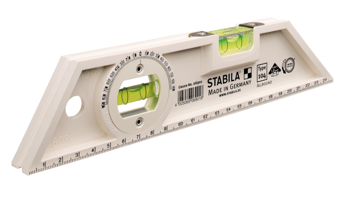 Niveau à bulle STABILA Type 104 Allround Torpedo, 25 cm, avec fiole d’angle rotative - 06901